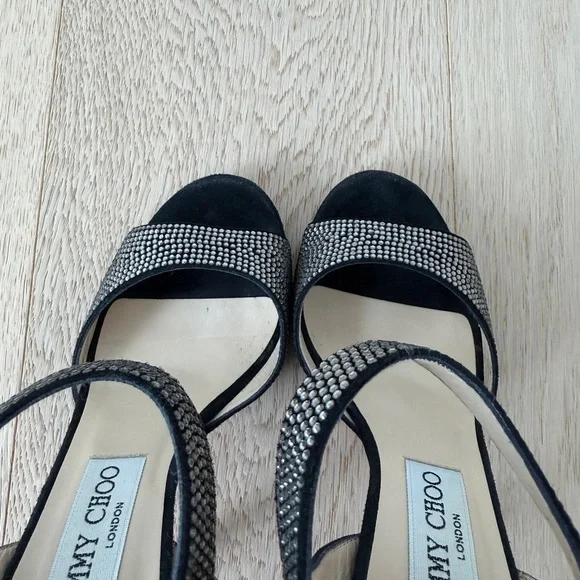 Jimmy Choo Lancer Crystal Suede 4" Heels - Picture 6 of 10